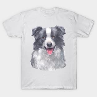 Happy Border Collie Watercolor Art T-Shirt